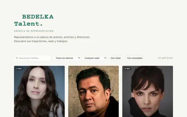Website with panel for a talent agency